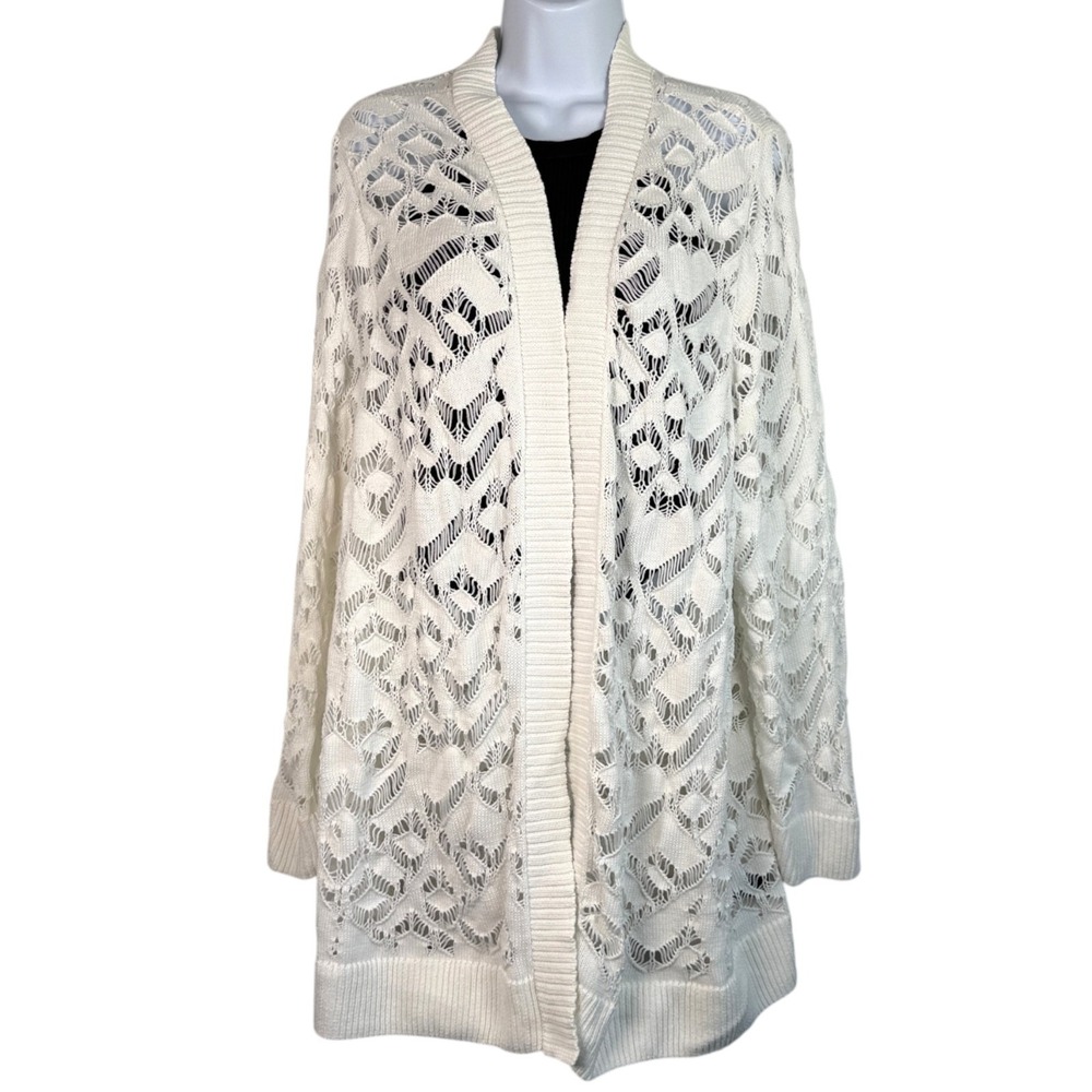 Torrid‎ Crochet Cardigan Plus Size 3X White Open Knit Boho Chic Cottage Breezy